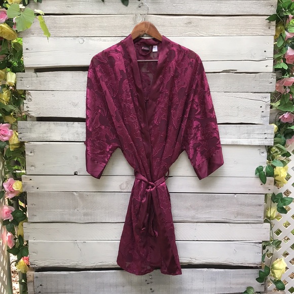 Frederick’s of Hollywood Lingerie Set Wine Lace Chemise & Kimono Sz 2X Bows - Picture 2 of 11